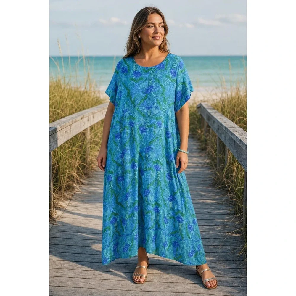 Vintage Rainbow Jo Mermaid Maxi Dress Women's 3XL Blue Green Mermaidcore
